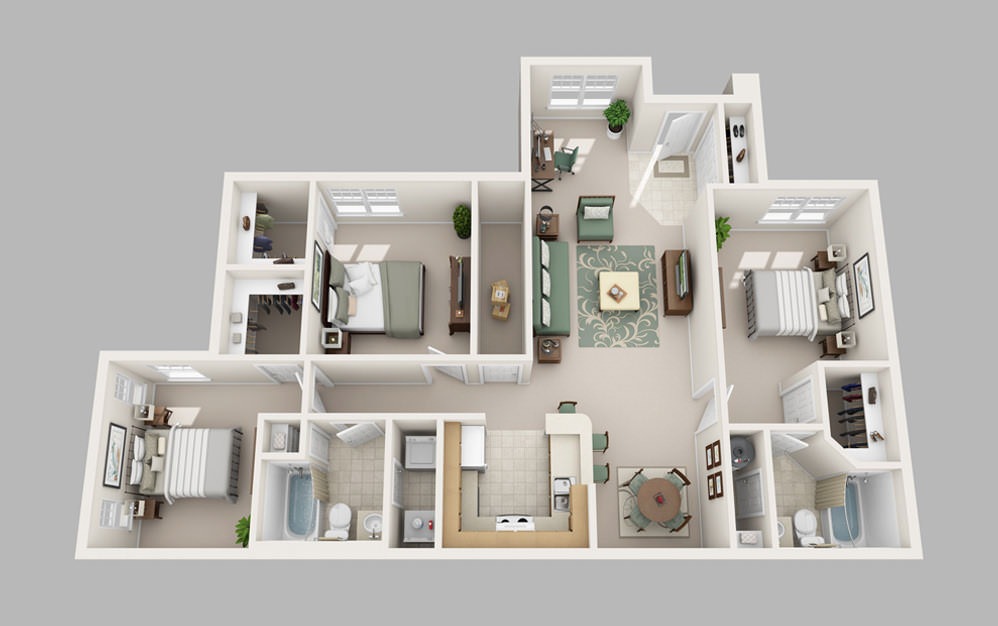 Ballantyne - 3 bedroom floorplan layout with 2 baths and 1344 square feet.